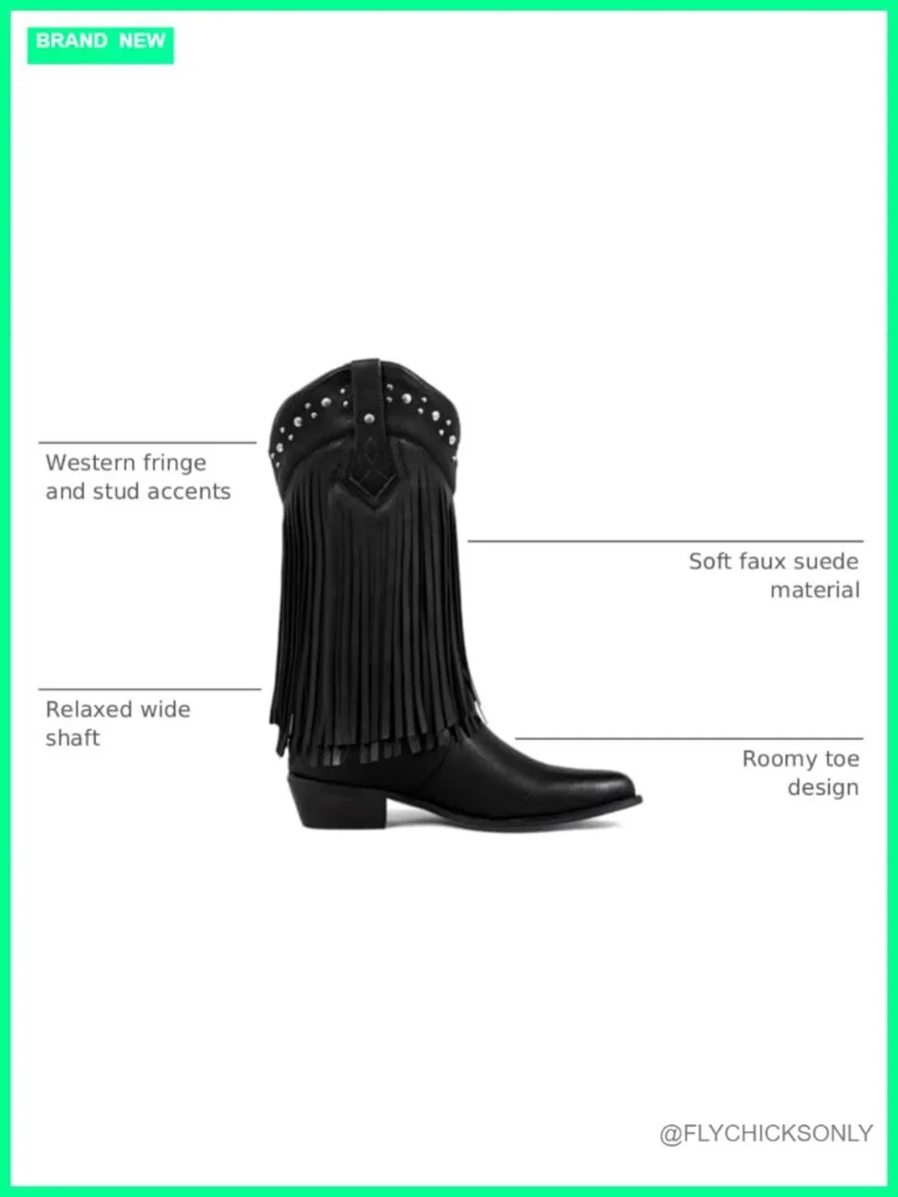 Faux Suede Fringe Cowboy Boots with Stud Accents - Wide Calf